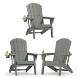 Plawdlik Folding Adirondack Chair with Cup Holder, HDPE All-Weather, Navy