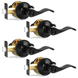 Probrico Wave Style Privacy Door Handles Interior Black Door Lever Lock Keyless Door Lockset for Bedroom and Bathroom Reversible Door Handle Knob for Left and Right Handed Doors, 5 Pack