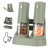 CIRCLE JOY Electric Salt and Pepper Grinder Set with Charging Base, Rechargeable Automatic Pepper Mill, Adjustable Coarseness, LED Light, 140ml Large Capacity