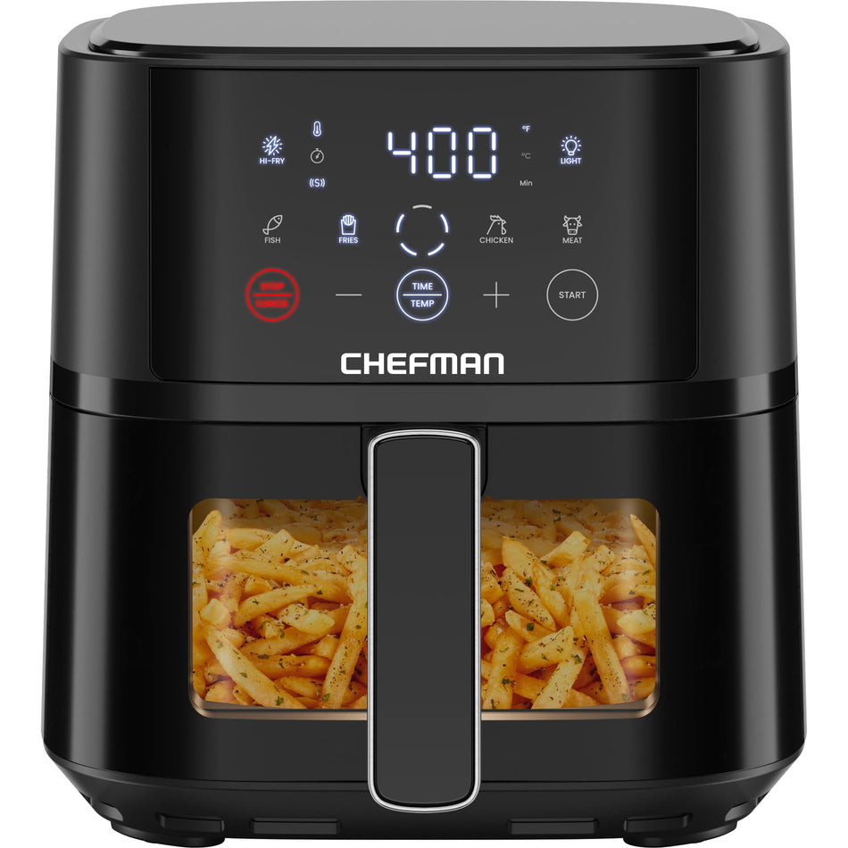 Chefman Air Fryer – 4 QT Compact Airfryer for Quick & Easy Meals in Minutes, Features Hi-Fry Technology for Extra Crisp, Touchscreen Controls with 4 Presets, Nonstick & Dishwasher Safe Basket - Black