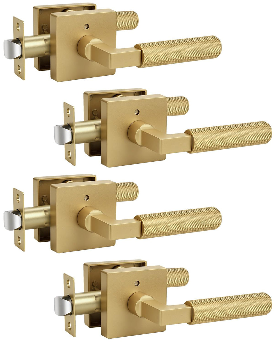 KNOBWELL 4 Pack Door Handles Black Matte Interior Door Levers for Closet Hallway Pantry Doorknob with No-Lock