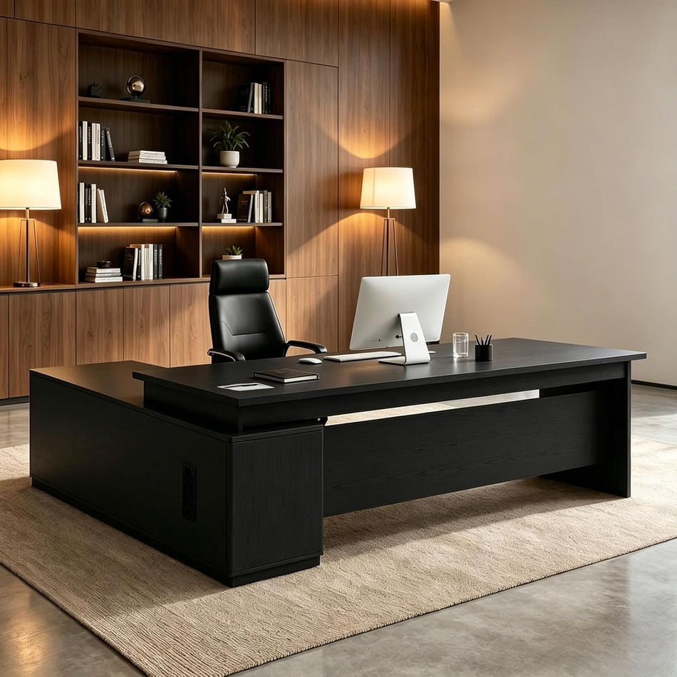 L Shaped Executive Desk with Drawers, Large Wood Workstation, Modern Executive Office Furniture for Home Office and Business Workspace, Multiple Sizes & Colors