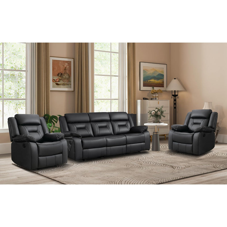 EBELLO Faux Leather Recliner Sofa Furniture Set for Living Room, Recliner Chair, Manual Loveseat, 3 Seat Recliniing Sofa Couch Set for Meeting Room, Brown