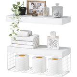 QEEIG Bathroom Shelves Over Toilet - Wall Mounted Floating Shelves Toilet Paper Storage Small Farmhouse Decor Shelf 16 inch Set of 3, Rustic Brown (019-BN3)