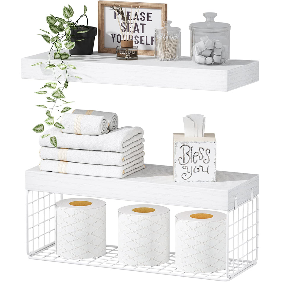 QEEIG Bathroom Shelves Over Toilet - Wall Mounted Floating Shelves Toilet Paper Storage Small Farmhouse Decor Shelf 16 inch Set of 3, Rustic Brown (019-BN3)