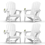 Plawdlik Folding Adirondack Chair with Cup Holder, HDPE All-Weather, Navy