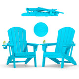 Plawdlik Folding Adirondack Chair with Cup Holder, HDPE All-Weather, Navy
