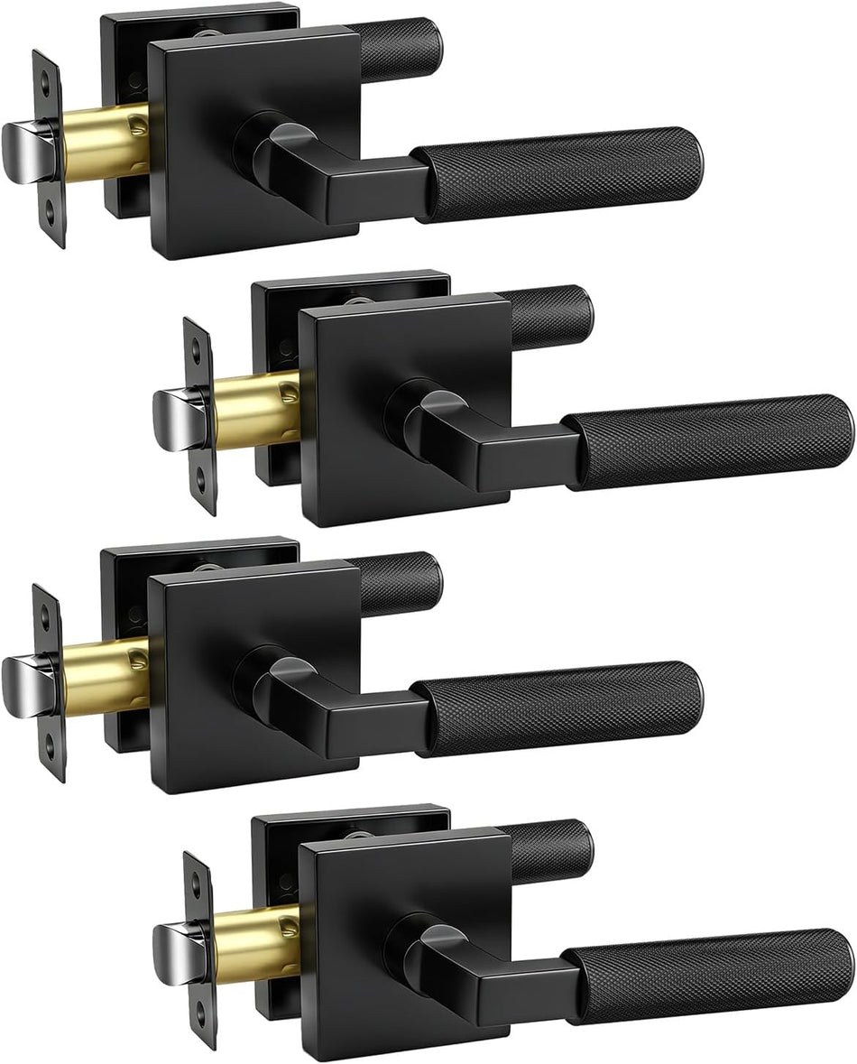 KNOBWELL 4 Pack Door Handles Black Matte Interior Door Levers for Closet Hallway Pantry Doorknob with No-Lock