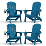 Plawdlik Folding Adirondack Chair with Cup Holder, HDPE All-Weather, Navy