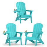 Plawdlik Folding Adirondack Chair with Cup Holder, HDPE All-Weather, Navy