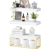 QEEIG Bathroom Shelves Over Toilet - Wall Mounted Floating Shelves Toilet Paper Storage Small Farmhouse Decor Shelf 16 inch Set of 3, Rustic Brown (019-BN3)