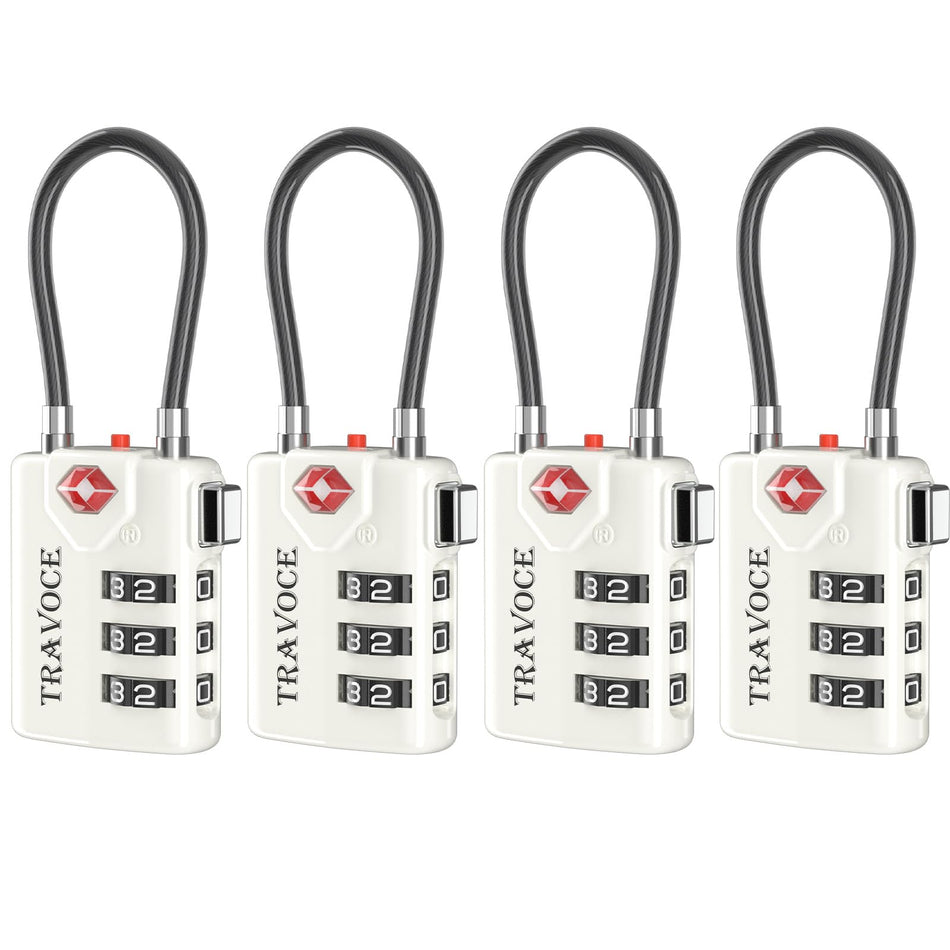 TRAVOCE TSA Approved Luggage Locks, Combination Cable Locks, 4 Pack, Black