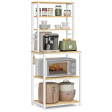 VASAGLE Coffee Bar, 31.5 Inches Baker's Rack for Kitchen with Storage, 6-Tier Kitchen Shelves with 6 Hooks, Microwave Stand, Industrial, Rustic Brown and Black UKKS019B01