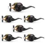 Probrico Wave Style Privacy Door Handles Interior Black Door Lever Lock Keyless Door Lockset for Bedroom and Bathroom Reversible Door Handle Knob for Left and Right Handed Doors, 5 Pack