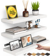 BAYKA Floating Shelves for Wall, Wall Mounted Rustic Wood Shelves for Bathroom, Bedroom, Living Room, Kitchen, Hanging Shelf for Books/Storage/Room Decor with 22lbs Capacity (Black, Set of 3, 15.7in)