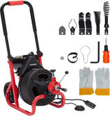PIONEERWORKS Electric Drain Snake 100ft x 3/8in, 6.8A Auto Feed Drain Cleaner Machine with GFCI, 6 Cutters and 8-Inch Wheels, Drain Auger for 1-4 Inch Pipes