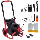 PIONEERWORKS Electric Drain Snake 100ft x 3/8in, 6.8A Auto Feed Drain Cleaner Machine with GFCI, 6 Cutters and 8-Inch Wheels, Drain Auger for 1-4 Inch Pipes