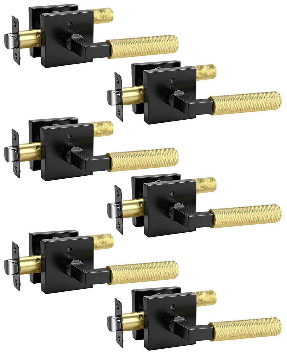 KNOBWELL 4 Pack Door Handles Black Matte Interior Door Levers for Closet Hallway Pantry Doorknob with No-Lock