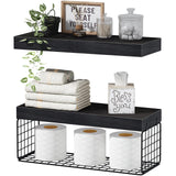 QEEIG Bathroom Shelves Over Toilet - Wall Mounted Floating Shelves Toilet Paper Storage Small Farmhouse Decor Shelf 16 inch Set of 3, Rustic Brown (019-BN3)