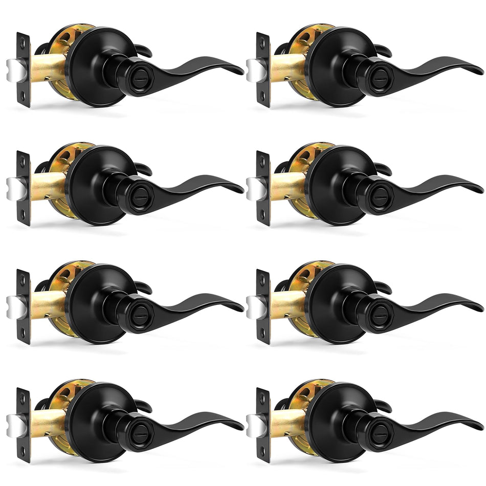 Probrico Wave Style Privacy Door Handles Interior Black Door Lever Lock Keyless Door Lockset for Bedroom and Bathroom Reversible Door Handle Knob for Left and Right Handed Doors, 5 Pack