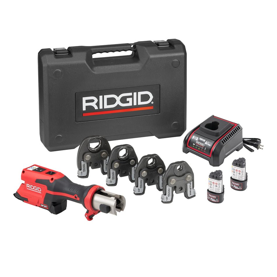 RIDGID 78148 RP 251 Compact Press Tool Battery Kit with ProPress Jaws (1/2" to 1-1/4"), In-Line Pressing Tool for Copper, Stainless Steel, PEX, and Carbon Steel