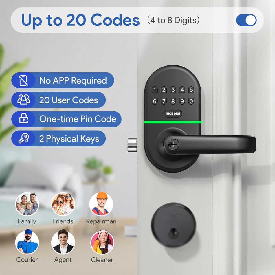 Keypad Door Lock with Handle, Smart Keyless Entry with Code for Front Door