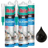 Akfix 100E RTV Clear Silicone Caulk (48x10.1 fl.oz.) - 100% Waterproof Silicone Sealant for Kitchen and Bathroom, Shower, Toilet, Sink, Window and Door, No Yellowing | Clear, 48 Pack