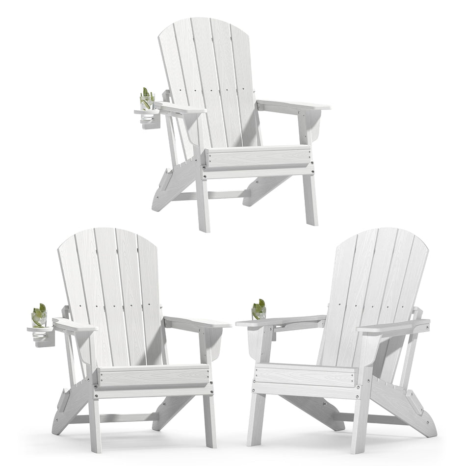 Plawdlik Folding Adirondack Chair with Cup Holder, HDPE All-Weather, Navy