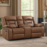 EBELLO Faux Leather Recliner Sofa Furniture Set for Living Room, Recliner Chair, Manual Loveseat, 3 Seat Recliniing Sofa Couch Set for Meeting Room, Brown