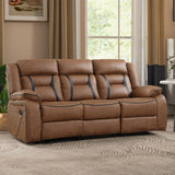 EBELLO Faux Leather Recliner Sofa Furniture Set for Living Room, Recliner Chair, Manual Loveseat, 3 Seat Recliniing Sofa Couch Set for Meeting Room, Brown
