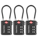TRAVOCE TSA Approved Luggage Locks, Combination Cable Locks, 4 Pack, Black