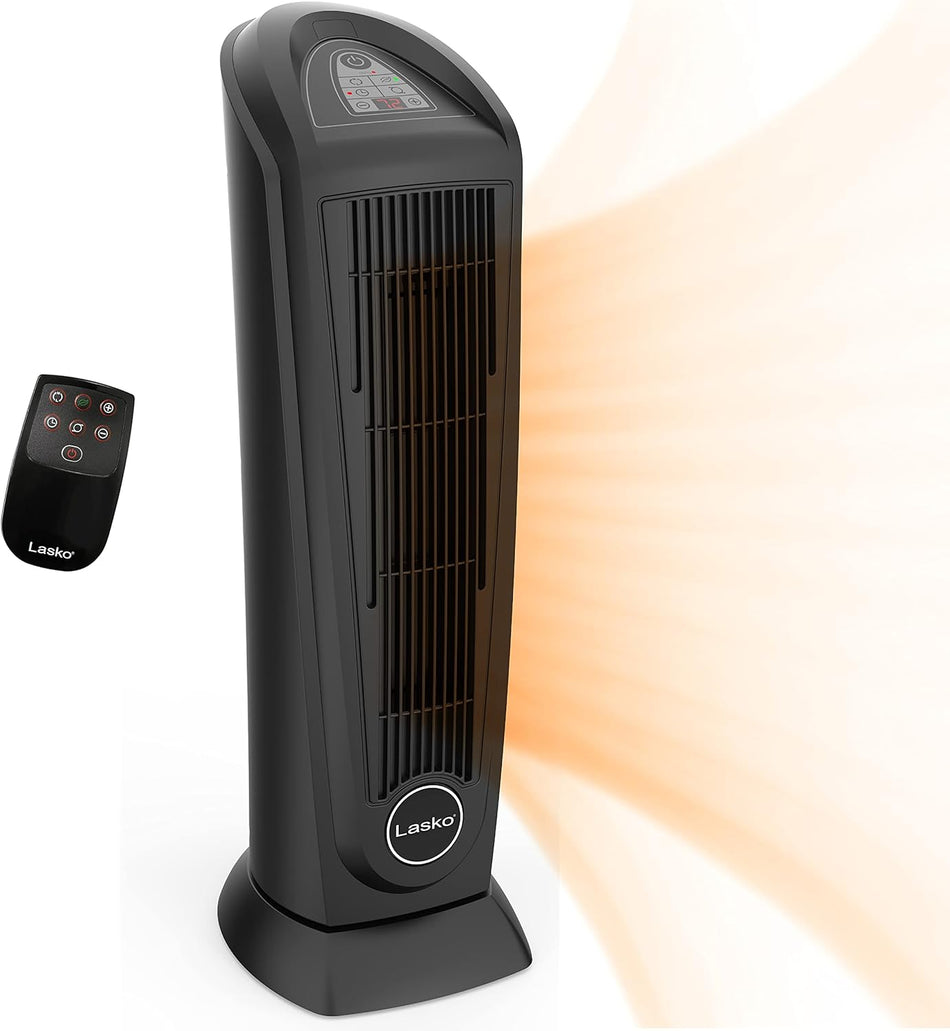 Lasko Tower Space Heater Indoor, Compact Electric Heaters for Indoor Use, Small Space Heater with Remote, Ideal Lasko Space Heaters for Indoor Use, 22.5 Inches, Grey/Black, 1500W, 751320