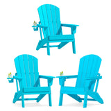 Plawdlik Folding Adirondack Chair with Cup Holder, HDPE All-Weather, Navy