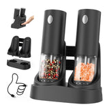 CIRCLE JOY Electric Salt and Pepper Grinder Set with Charging Base, Rechargeable Automatic Pepper Mill, Adjustable Coarseness, LED Light, 140ml Large Capacity