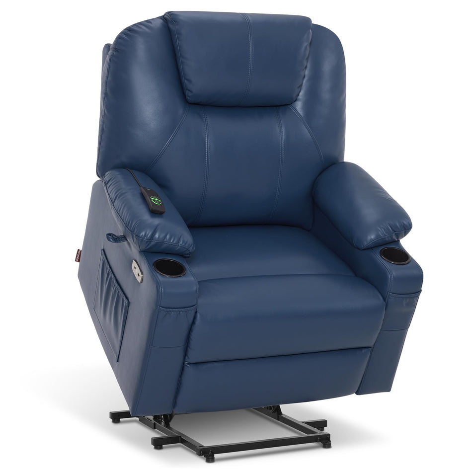 MCombo Electric Power Lift Recliner Chair Sofa with Massage and Heat for Elderly, 3 Positions, 2 Side Pockets, and Cup Holders, USB Ports, Faux Leather 7040 (Light Brown, Medium)