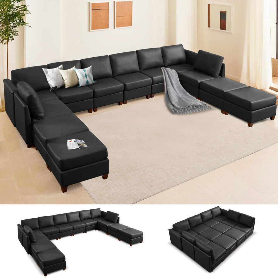 Modern Sectional Sofa,Faux Leather Modular Sectional Couchs with Storage