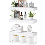 QEEIG Bathroom Shelves Over Toilet - Wall Mounted Floating Shelves Toilet Paper Storage Small Farmhouse Decor Shelf 16 inch Set of 3, Rustic Brown (019-BN3)