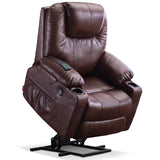 MCombo Electric Power Lift Recliner Chair Sofa with Massage and Heat for Elderly, 3 Positions, 2 Side Pockets, and Cup Holders, USB Ports, Faux Leather 7040 (Light Brown, Medium)