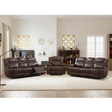 ANJ 3-Piece Manual Reclining Sofa Set, Premium Genuine Leather Reclining Sofas, Include Single Recliner Chair & 2 Loveseat Reclining Couch with Hidden Storage and Cup Holders, Dark Brown