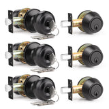 6 Pack Entry Door Locksets with Single Cylinder Deadbolt, Oil Rubbed Bronze Exterior Door Lock Set with Same Key, Front Roound Door Knob and Deadbolt Set