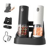 CIRCLE JOY Electric Salt and Pepper Grinder Set with Charging Base, Rechargeable Automatic Pepper Mill, Adjustable Coarseness, LED Light, 140ml Large Capacity