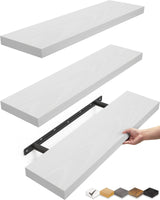 BAYKA Floating Shelves for Wall, Wall Mounted Rustic Wood Shelves for Bathroom, Bedroom, Living Room, Kitchen, Hanging Shelf for Books/Storage/Room Decor with 22lbs Capacity (Black, Set of 3, 15.7in)