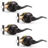 Probrico Wave Style Privacy Door Handles Interior Black Door Lever Lock Keyless Door Lockset for Bedroom and Bathroom Reversible Door Handle Knob for Left and Right Handed Doors, 5 Pack