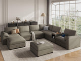EASE MOOSE Modular Sectional Sofa, Leather Sectional Couch, Deep Brown