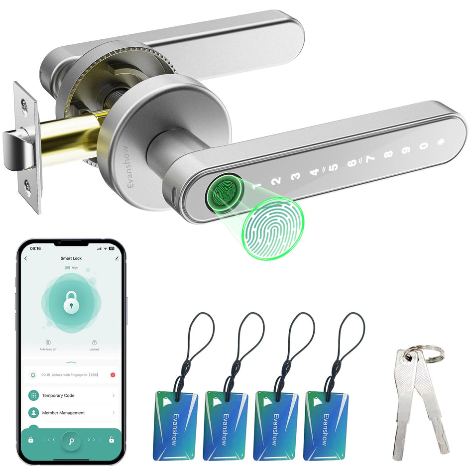 Fingerprint Door Lock Biometric Door Knob with Keypad Keyless Entry, Door Locks for Bedrooms, Home Hotel Office Apartment Black