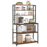 VASAGLE Coffee Bar, 31.5 Inches Baker's Rack for Kitchen with Storage, 6-Tier Kitchen Shelves with 6 Hooks, Microwave Stand, Industrial, Rustic Brown and Black UKKS019B01