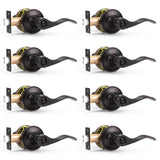 Probrico Wave Style Privacy Door Handles Interior Black Door Lever Lock Keyless Door Lockset for Bedroom and Bathroom Reversible Door Handle Knob for Left and Right Handed Doors, 5 Pack