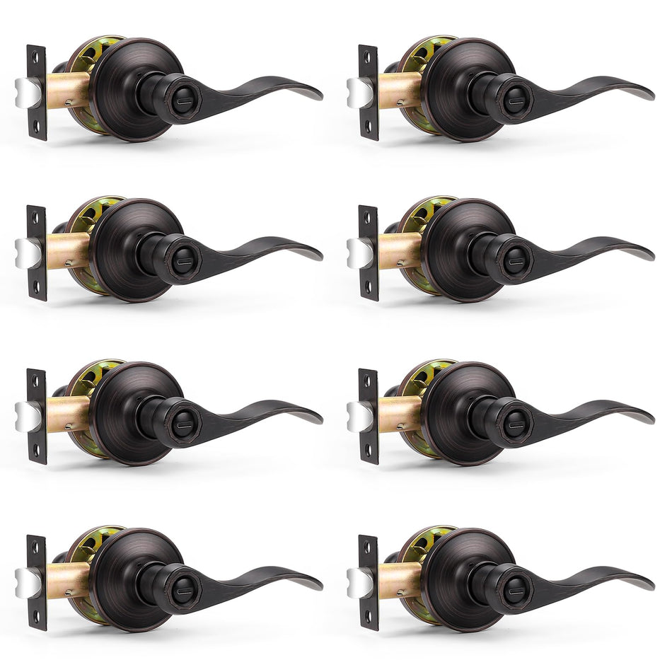Probrico Wave Style Privacy Door Handles Interior Black Door Lever Lock Keyless Door Lockset for Bedroom and Bathroom Reversible Door Handle Knob for Left and Right Handed Doors, 5 Pack