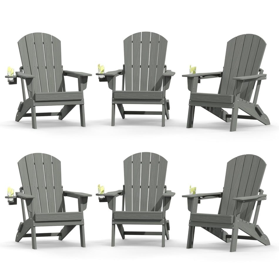 Plawdlik Folding Adirondack Chair with Cup Holder, HDPE All-Weather, Navy