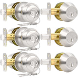 5 Pack Front Door Lock Set, Keyed Alike Exterior Door Lock Set with Deadbolt, Single Cylinder Deadbolt Lock and Entry Door Knob Set,Round Ball Brushed Nickel Door Knobs with Lock and Keys